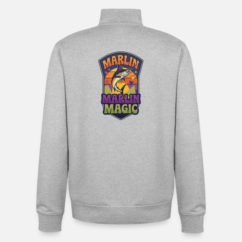 Marlin Magic Retro Sunset - Unisex Organic Zip Sweatshirt von Stanley/Stella - Grau meliert