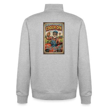 Cooler Opa auf dem Traktor - Unisex Organic Zip Sweatshirt von Stanley/Stella - Grau meliert - Hinten - AI Model Male 185 light (185cm)