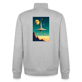 Cities Begin to Float Above the Clouds future - Unisex Organic Zip Sweatshirt by Stanley/Stella - heather grey - Back - AI Model Male 185 light (185cm)