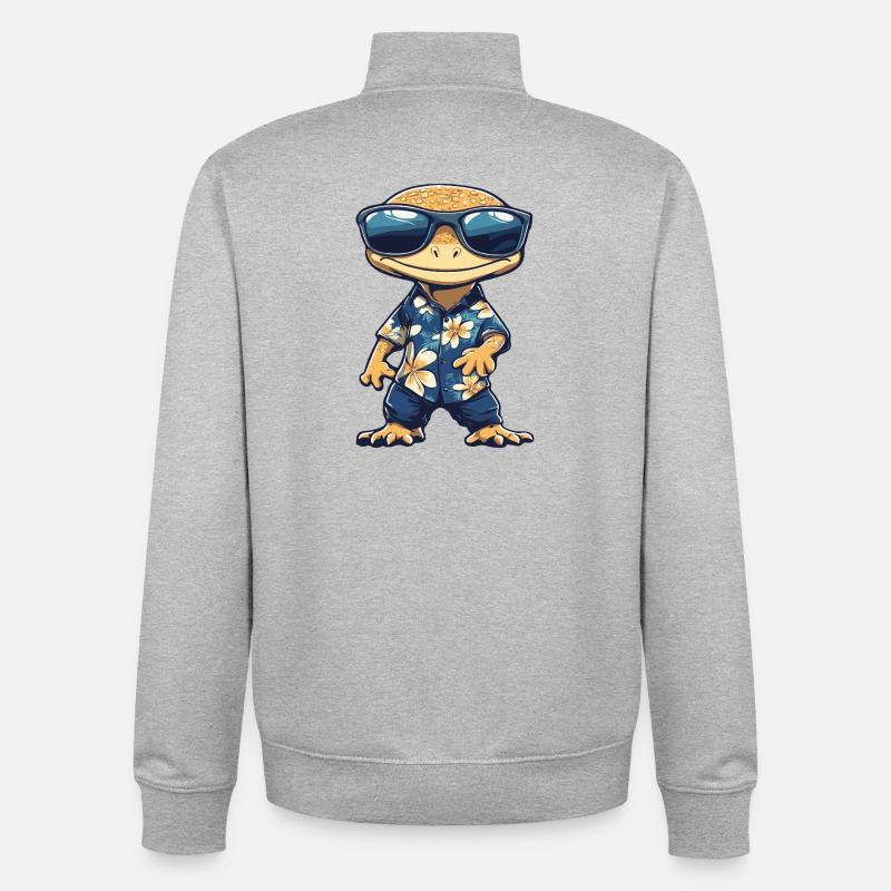 Echse Comic Urlaub - Unisex Organic Zip Sweatshirt von Stanley/Stella - Grau meliert