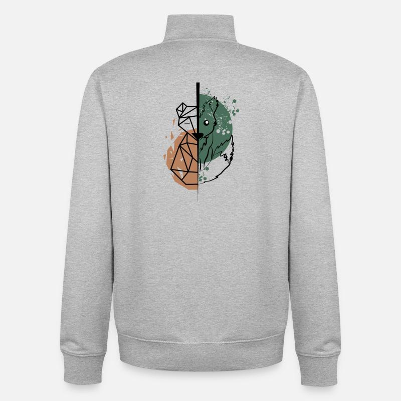 Fox origami vs drawing - Unisex Organic Zip Sweatshirt by Stanley/Stella - heather grey