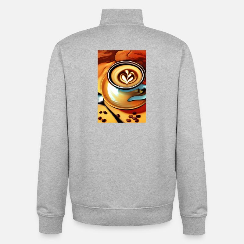 Café, grains de café - Sweat zippé unisexe en coton bio Stanley/Stella - gris chiné