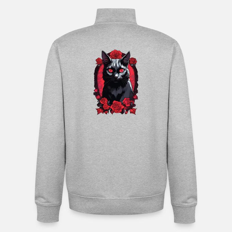 Portrait Gotique De Chat Noir - Sweat zippé unisexe en coton bio Stanley/Stella - gris chiné
