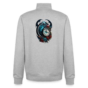 Die Uhr im Nebel der Unendlichkeit. - Unisex Organic Zip Sweatshirt von Stanley/Stella - Grau meliert - Hinten - AI Model Male 185 light (185cm)