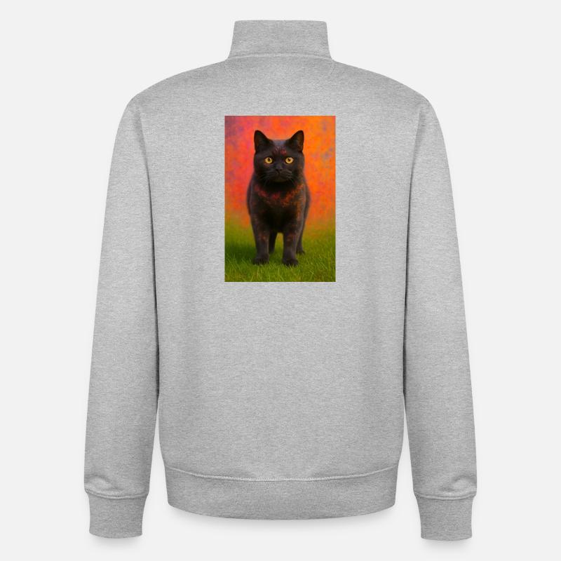 Chat de nuit avec explosion de couleurs en arrière-plan - Sweat zippé unisexe en coton bio Stanley/Stella - gris chiné