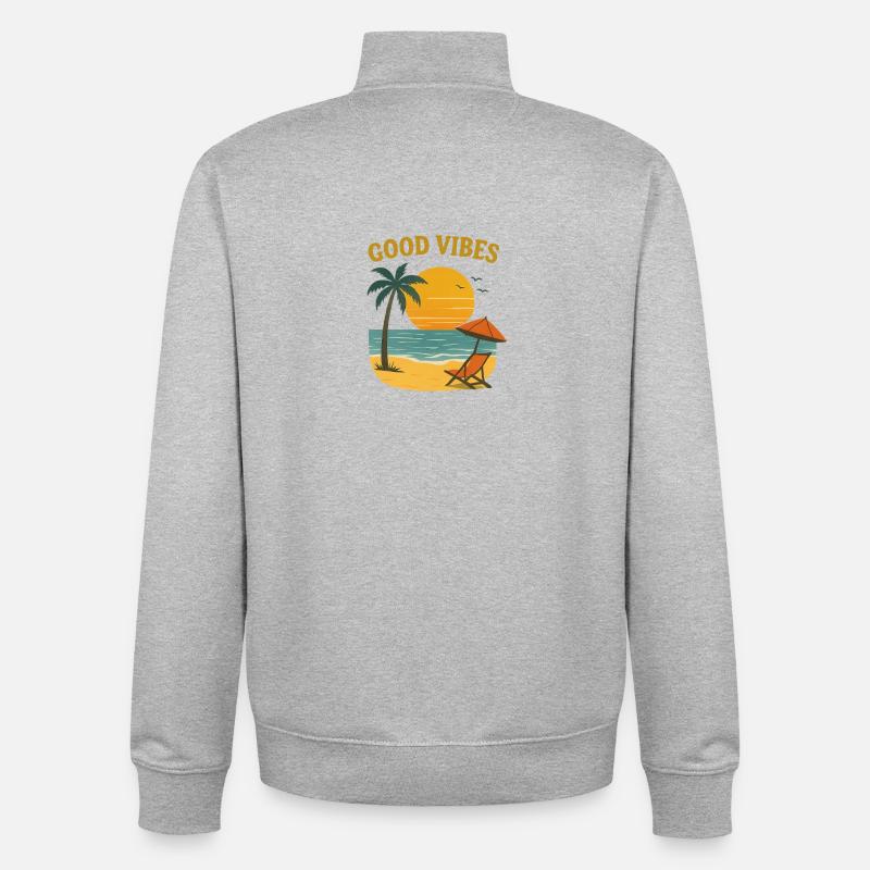 Motif de plage de coucher de soleil - Sweat zippé unisexe en coton bio Stanley/Stella - gris chiné