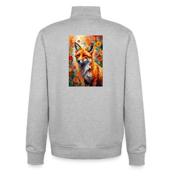 Fleurs de renard abstraites, cadeau pour amoureux des renards - Sweat zippé unisexe en coton bio Stanley/Stella - gris chiné - Dos - AI Model Male 185 light (185cm)