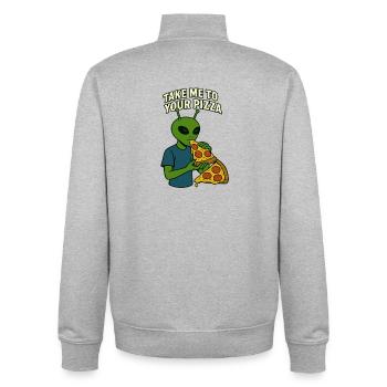 Alien Pizza T-Shirt Design with Slogan  - Unisex Organic Zip Sweatshirt by Stanley/Stella - heather grey - Back - AI Model Male 185 light (185cm)