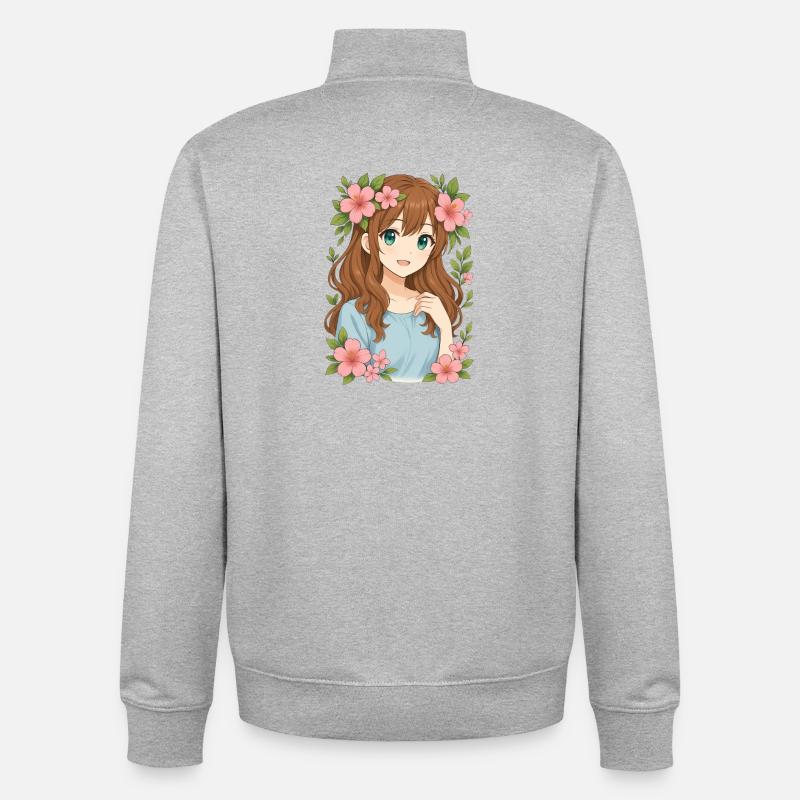Blütenkranz Anime Mädchen - Unisex Organic Zip Sweatshirt von Stanley/Stella - Grau meliert