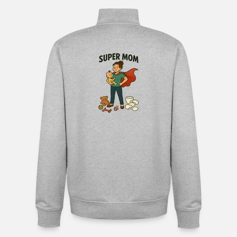 Super Mama Held mit Kind Cape - Unisex Organic Zip Sweatshirt von Stanley/Stella - Grau meliert