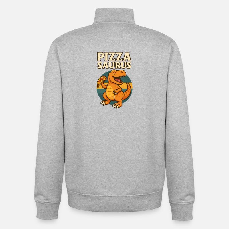 Pizza Saurus Dino avec pizza - Sweat zippé unisexe en coton bio Stanley/Stella - gris chiné