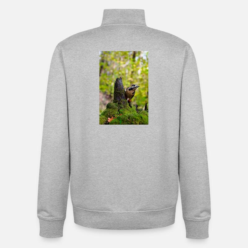 Waldspecht auf moosigem Baumstumpf - Unisex Organic Zip Sweatshirt von Stanley/Stella - Grau meliert