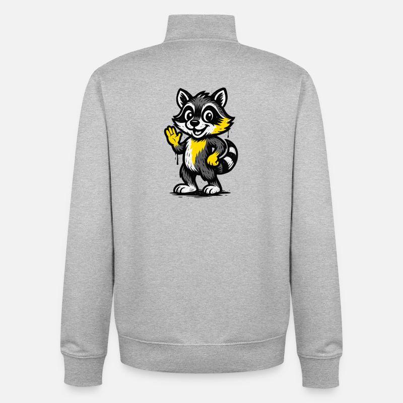 Heureux raton laveur agitant la main - Sweat zippé unisexe en coton bio Stanley/Stella - gris chiné