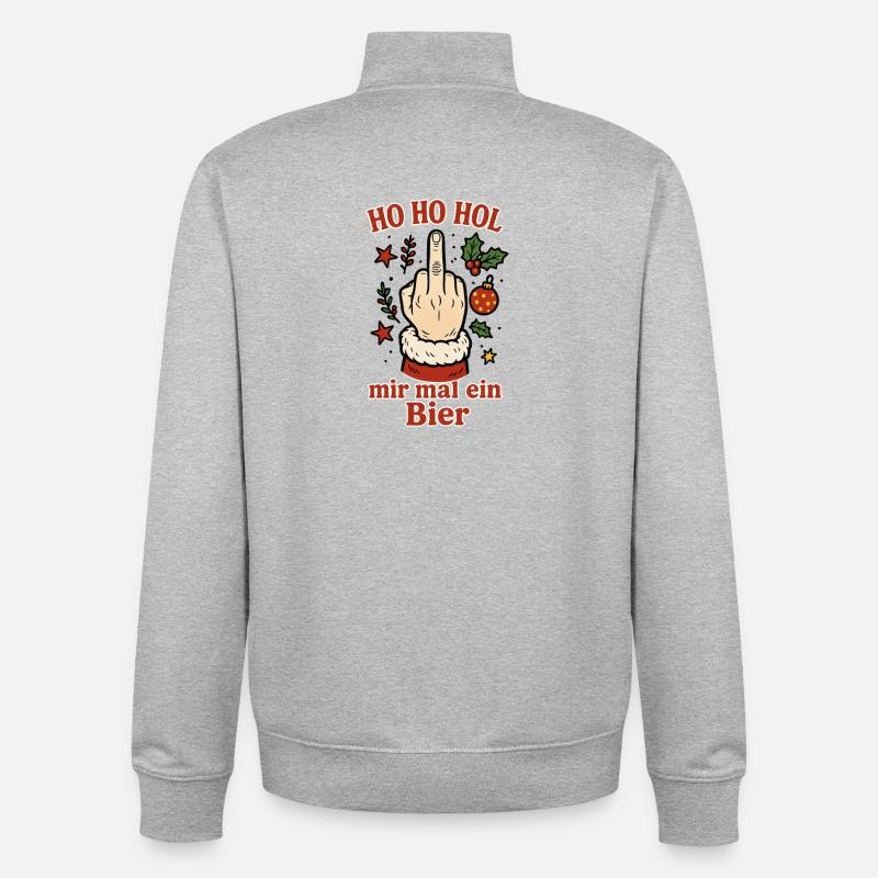 Noël Ho Ho Offrez-moi une bière - Sweat zippé unisexe en coton bio Stanley/Stella - gris chiné