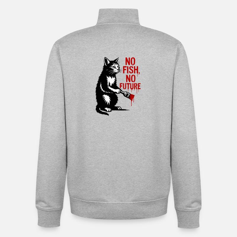 No Fish No Future Cat Graffiti - Unisex Organic Zip Sweatshirt by Stanley/Stella - heather grey