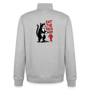 Katzengraffiti: Fischjagd Schrift - Unisex Organic Zip Sweatshirt von Stanley/Stella - Grau meliert - Hinten - AI Model Male 185 light (185cm)