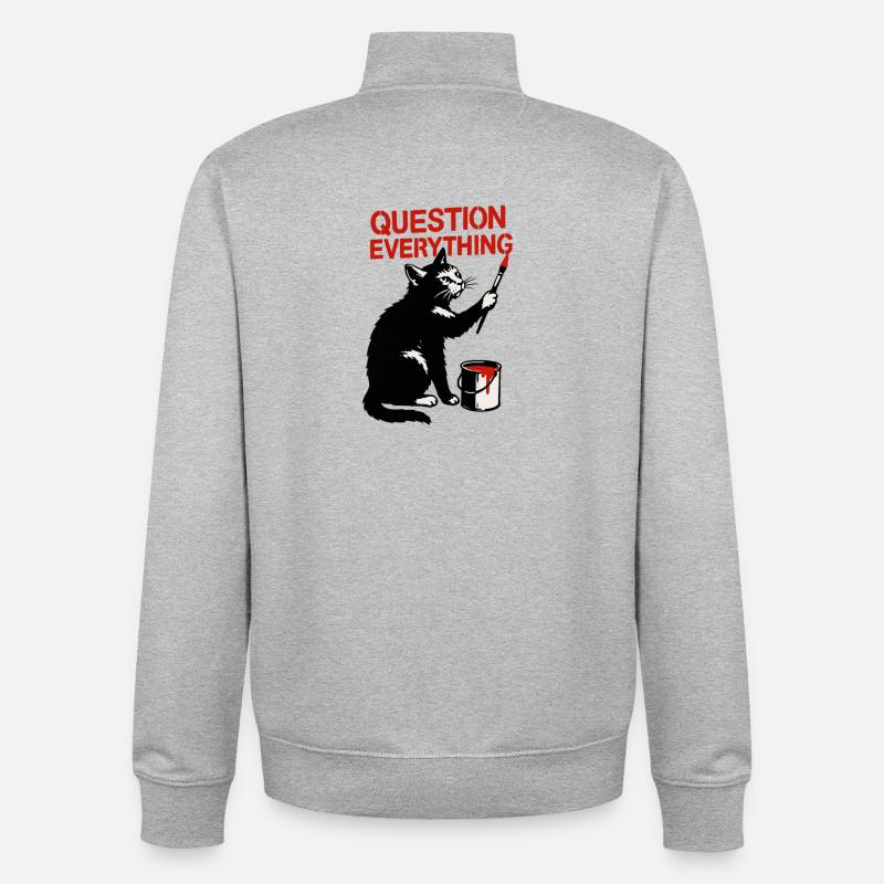 Questioning Everything: Cat Art - Unisex Organic Zip Sweatshirt by Stanley/Stella - heather grey