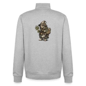 Sorcière des herbes | Sorcière de la récolte avec panier et herbes - Sweat zippé unisexe en coton bio Stanley/Stella - gris chiné - Dos - AI Model Male 185 light (185cm)