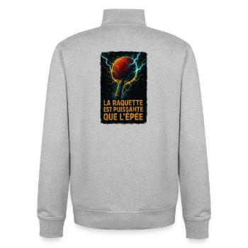 Smash la victoire ! Ping Pong - Sweat zippé unisexe en coton bio Stanley/Stella - gris chiné - Dos - AI Model Male 185 light (185cm)