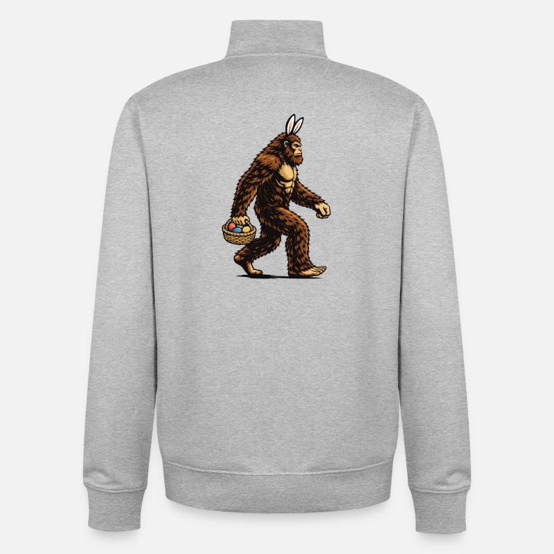 Bigfoot Easter Eggs Funny Sasquatch Hunter - Unisex Organic Zip Sweatshirt by Stanley/Stella - heather grey