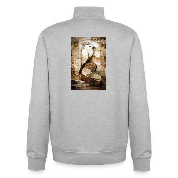 Weißer Papagei in Vintage-Collage - Unisex Organic Zip Sweatshirt von Stanley/Stella - Grau meliert - Hinten - AI Model Male 185 light (185cm)