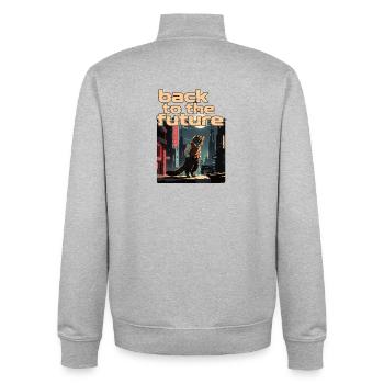 Illustration Cyberpunk de science-fiction - Sweat zippé unisexe en coton bio Stanley/Stella - gris chiné - Dos - AI Model Male 185 light (185cm)