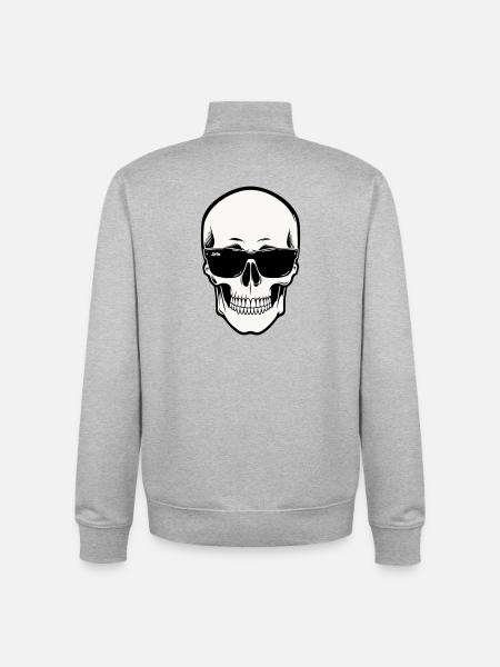 Skeleton with Sunglasses in Monochrome - Unisex Organic Zip Sweatshirt by Stanley/Stella - heather grey