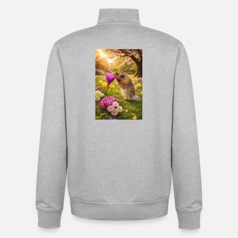 Chico11 : Le début du printemps avec la fleur 2026 - Sweat zippé unisexe en coton bio Stanley/Stella - gris chiné