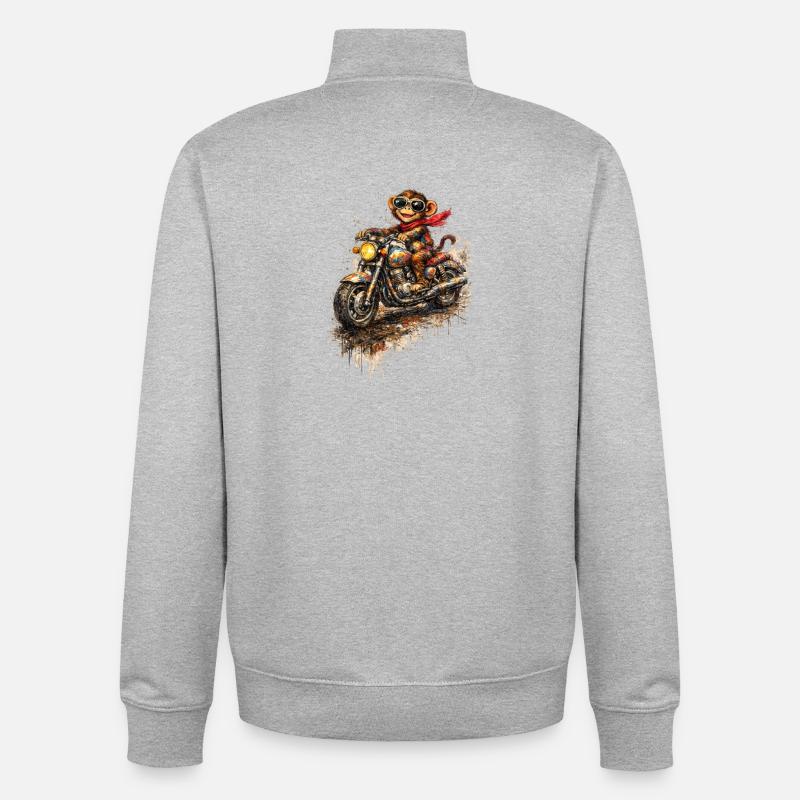 Affe auf bunter Motorradfahrt - Unisex Organic Zip Sweatshirt von Stanley/Stella - Grau meliert