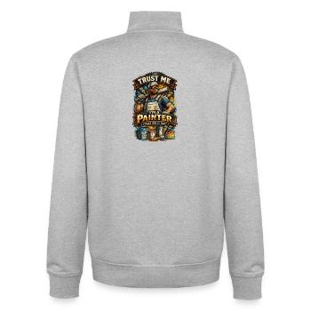 Vertrau mir, ich streiche Wände - Unisex Organic Zip Sweatshirt von Stanley/Stella - Grau meliert - Hinten - AI Model Male 185 light (185cm)