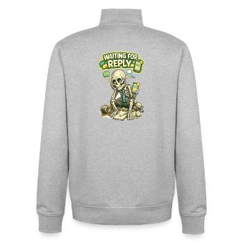 Waiting for Reply Funny Skeleton Phone Shirt - Sweat zippé unisexe en coton bio Stanley/Stella - gris chiné - Dos - AI Model Male 185 light (185cm)