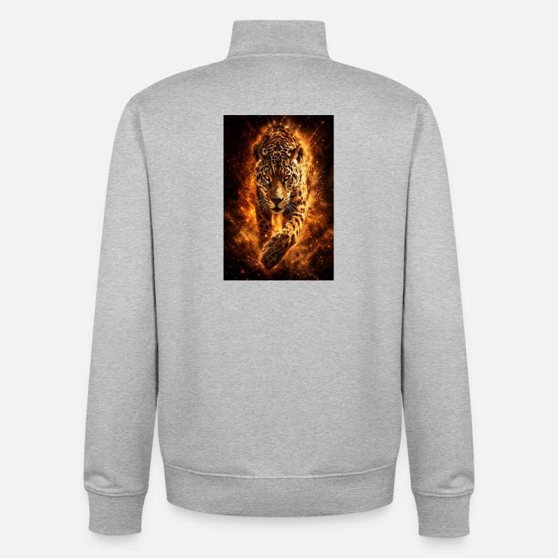 Incendie du léopard - Sweat zippé unisexe en coton bio Stanley/Stella - gris chiné