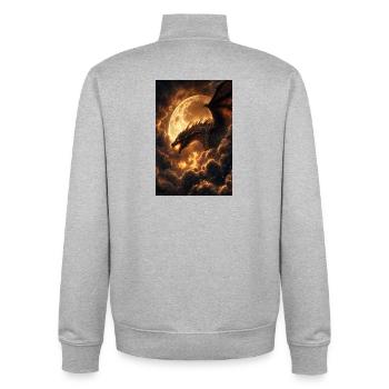 Dragon au clair de lune sur des nuages enflammés - Sweat zippé unisexe en coton bio Stanley/Stella - gris chiné - Dos - AI Model Male 185 light (185cm)