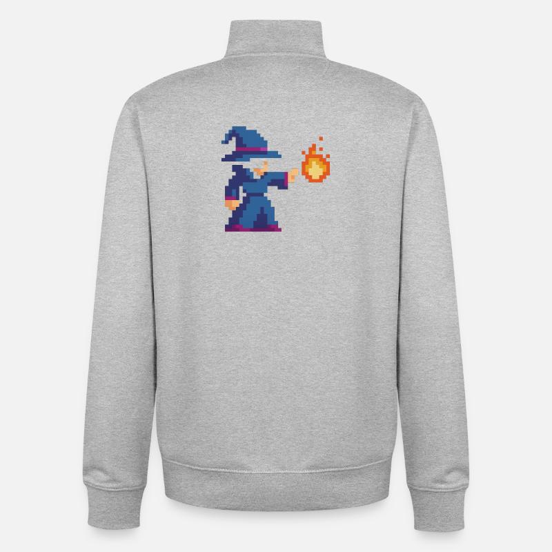 Pixel Wizard et Fire - Sweat zippé unisexe en coton bio Stanley/Stella - gris chiné
