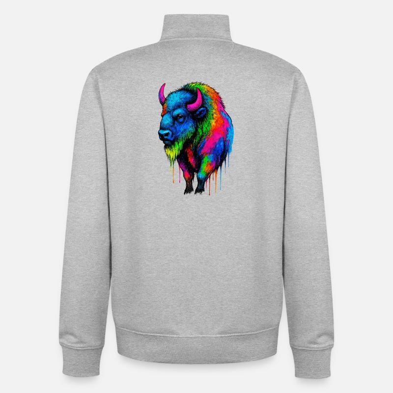 Bunter Bison Farbexplosion - Unisex Organic Zip Sweatshirt von Stanley/Stella - Grau meliert