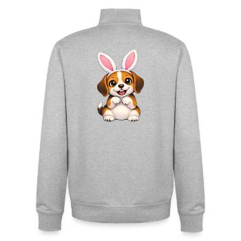 Petit petit animé de Pâques avec des oreilles de lapin - Sweat zippé unisexe en coton bio Stanley/Stella - gris chiné - Dos - AI Model Male 185 light (185cm)
