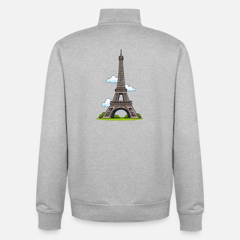 Tour Eiffel style dessin animé - Sweat zippé unisexe en coton bio Stanley/Stella - gris chiné