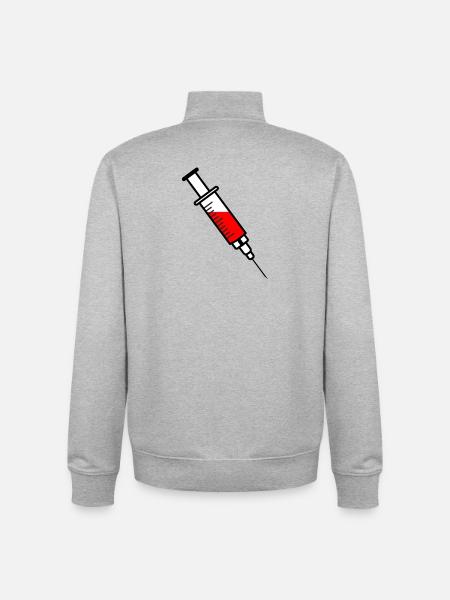 Seringue de vaccination avec médicament liquide rouge - Sweat zippé unisexe en coton bio Stanley/Stella - gris chiné