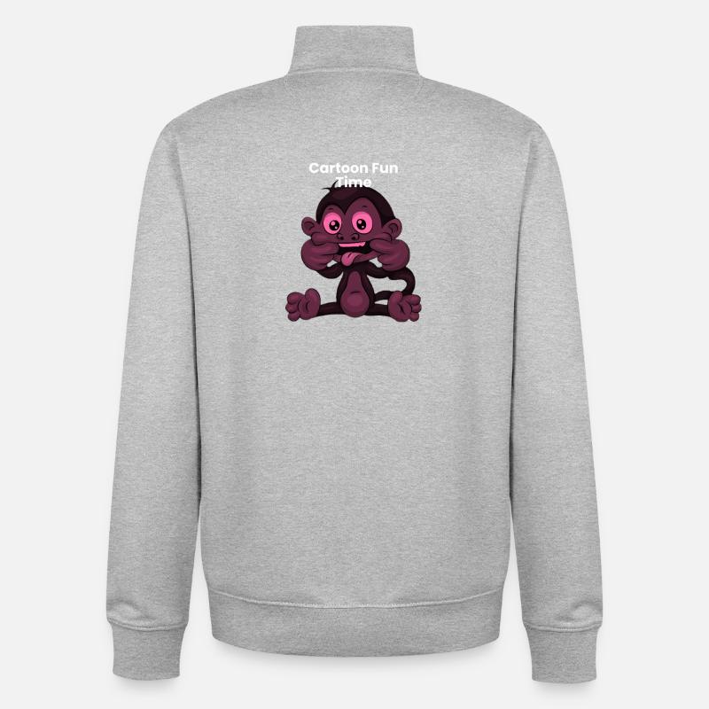 Dessin animé Singe Temps de jeu - Sweat zippé unisexe en coton bio Stanley/Stella - gris chiné