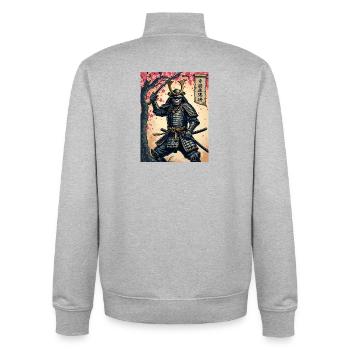 Skeleton Samurai in the Cherry Blossom Forest - Unisex Organic Zip Sweatshirt by Stanley/Stella - heather grey - Back - AI Model Male 185 light (185cm)