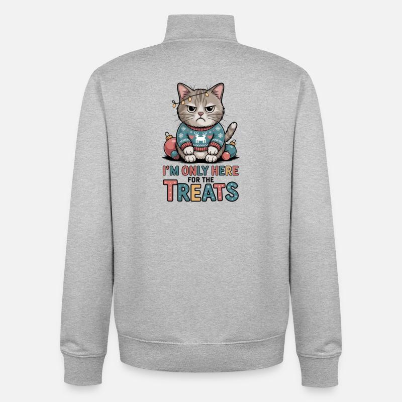 Chat sinistre en pull de Noël - Sweat zippé unisexe en coton bio Stanley/Stella - gris chiné