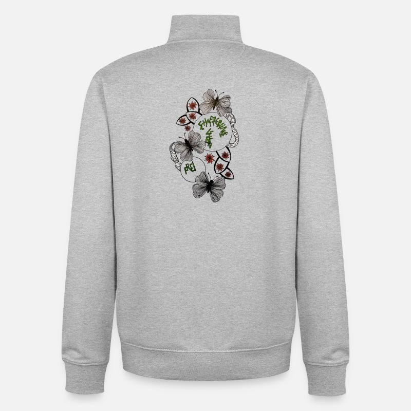 Hand Drawn Butterfly Floral Pattern - Unisex Organic Zip Sweatshirt by Stanley/Stella - heather grey