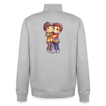 Deux garçons fiers | Communauté LGBTQ+ - Sweat zippé unisexe en coton bio Stanley/Stella - gris chiné - Dos - AI Model Male 185 light (185cm)