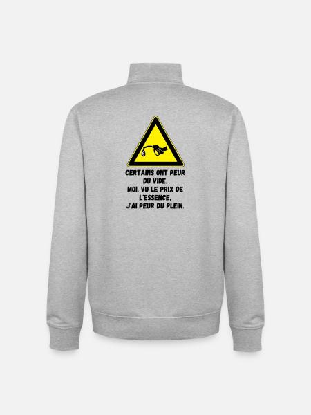 Peur du plein d'essence - Sweat zippé unisexe en coton bio Stanley/Stella - gris chiné