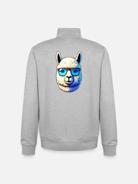 Alpaca with Sunglasses - Unisex Organic Zip Sweatshirt by Stanley/Stella - heather grey
