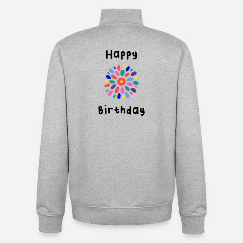 ANNIVERSAIRE. HAPPY BIRTHDAY. JOYEUX ANNIVERSAIRE - Sweat zippé unisexe en coton bio Stanley/Stella - gris chiné