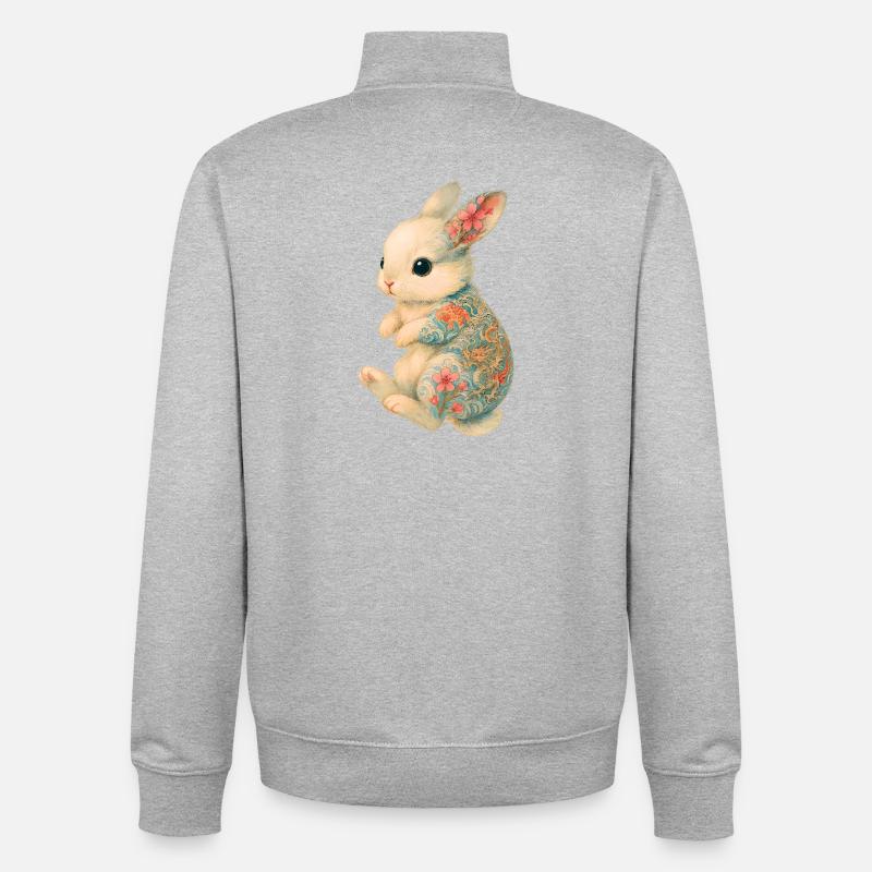 Yakuza Bunny – Fourrure douce, encre audacieuse - Sweat zippé unisexe en coton bio Stanley/Stella - gris chiné