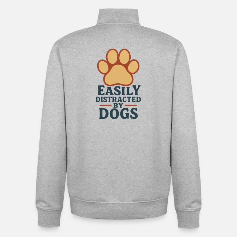 Facilement distrait par les chiens - Sweat zippé unisexe en coton bio Stanley/Stella - gris chiné