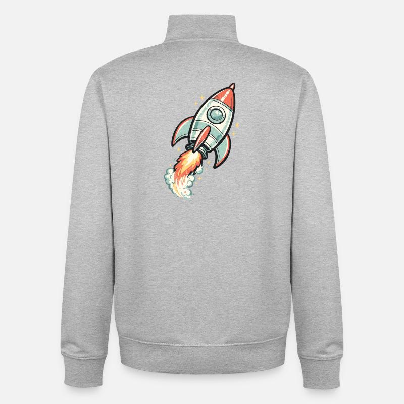 Néon rétro Rocket in Space - Sweat zippé unisexe en coton bio Stanley/Stella - gris chiné