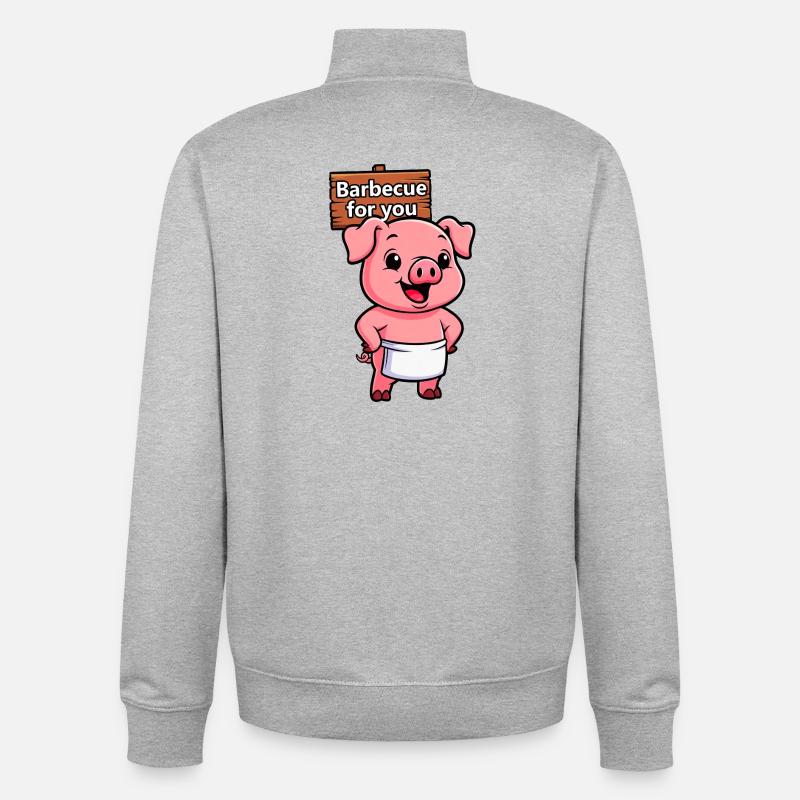 Grillen Schild mit Schwein - Unisex Organic Zip Sweatshirt von Stanley/Stella - Grau meliert